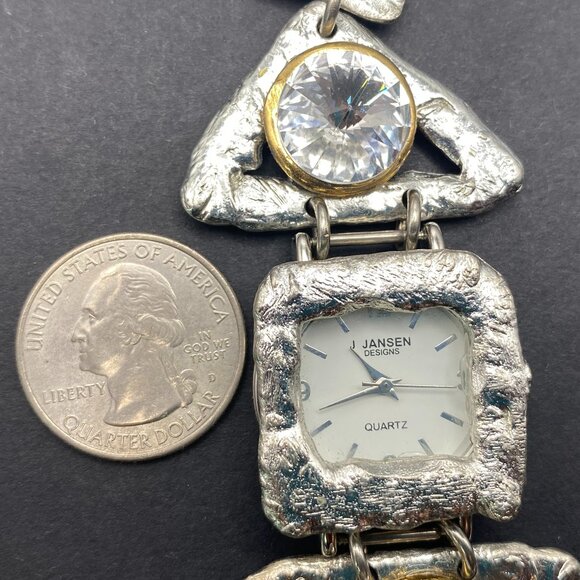 Rare Vintage J Jansen Watch Women Silver / Gold Tone Art Handmade 7.75 - 6.25" - Picture 14 of 16